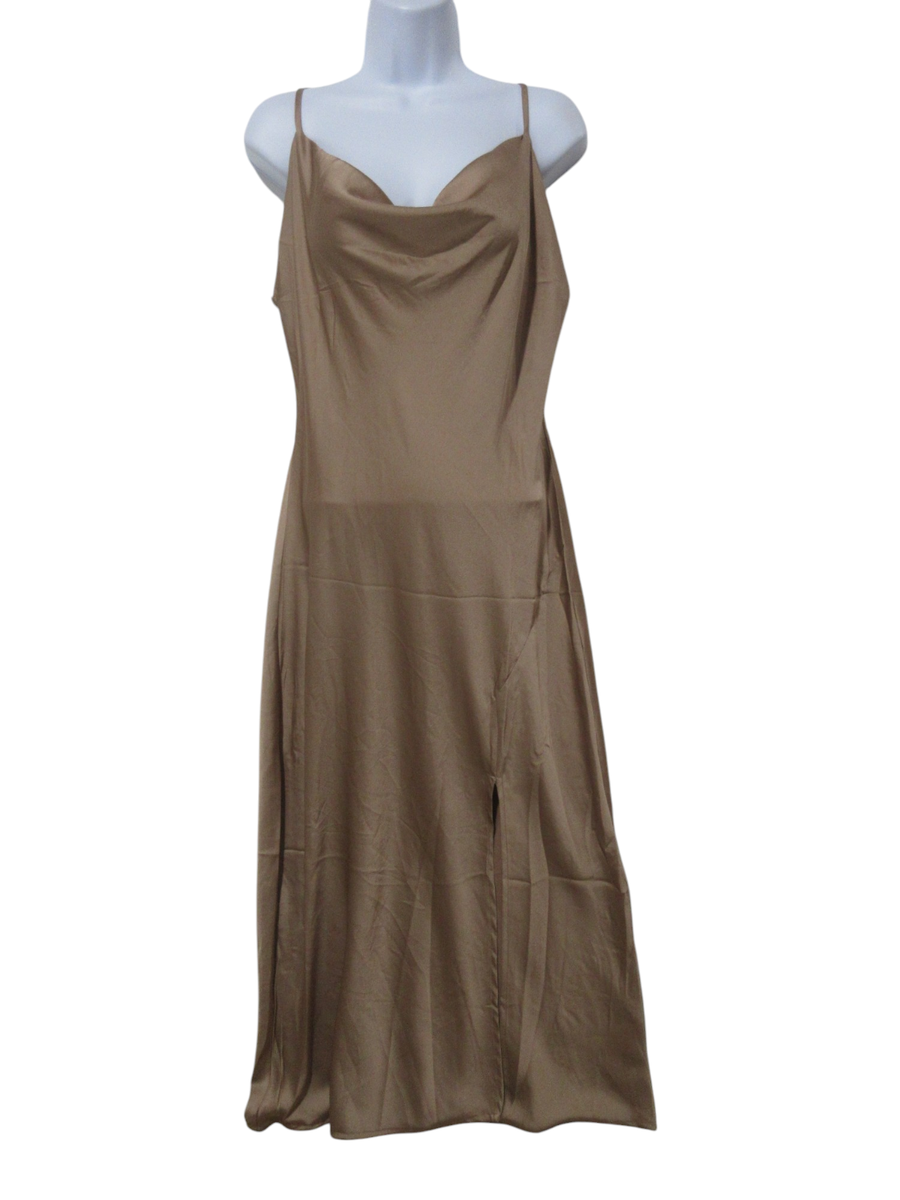 NWT Sz L Paper Heart Maxi Satin Maxi Dress Romantic Slip Cowl Neck Beige/ Brown | eBay