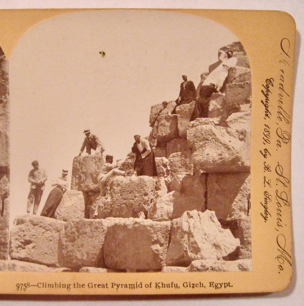 Stereoview Keystone 9758 Climbing The Great Pyramid Of Khufu Gizeh