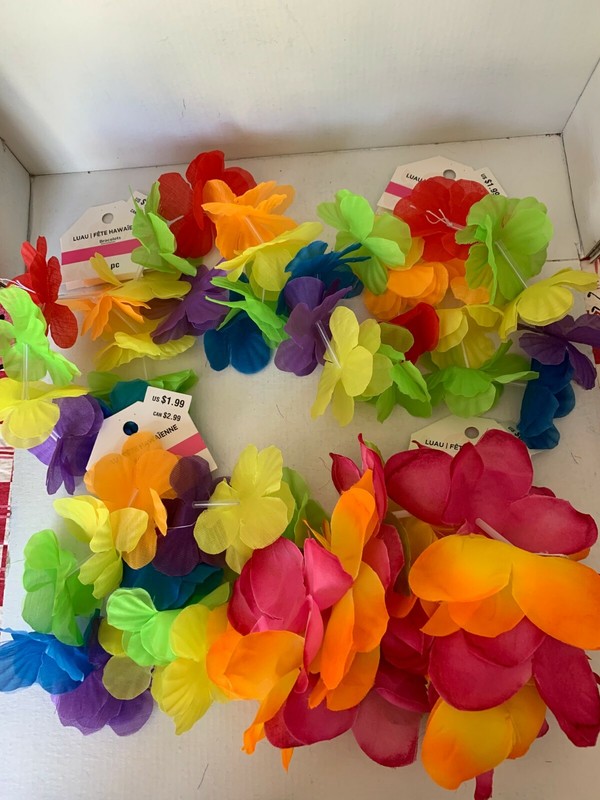 Luau bracelets, 3 of the same color flowers, one orange & pink, buy 3, one free