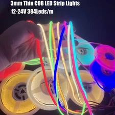 3mm Ultra Thin COB LED Strip Light 12-24V 384Leds/m Fine Linear Flexi LED Strip