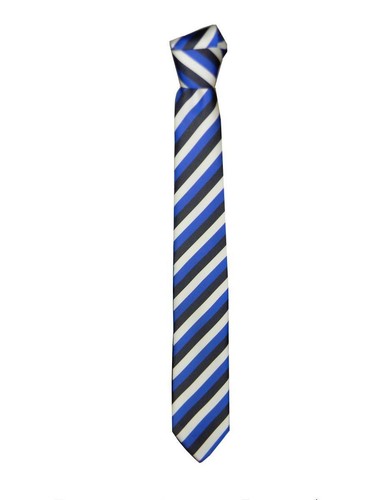 Cravatta sottile blu a righe azzurre bianche slim rigato uomo - Imagen 2 de 3
