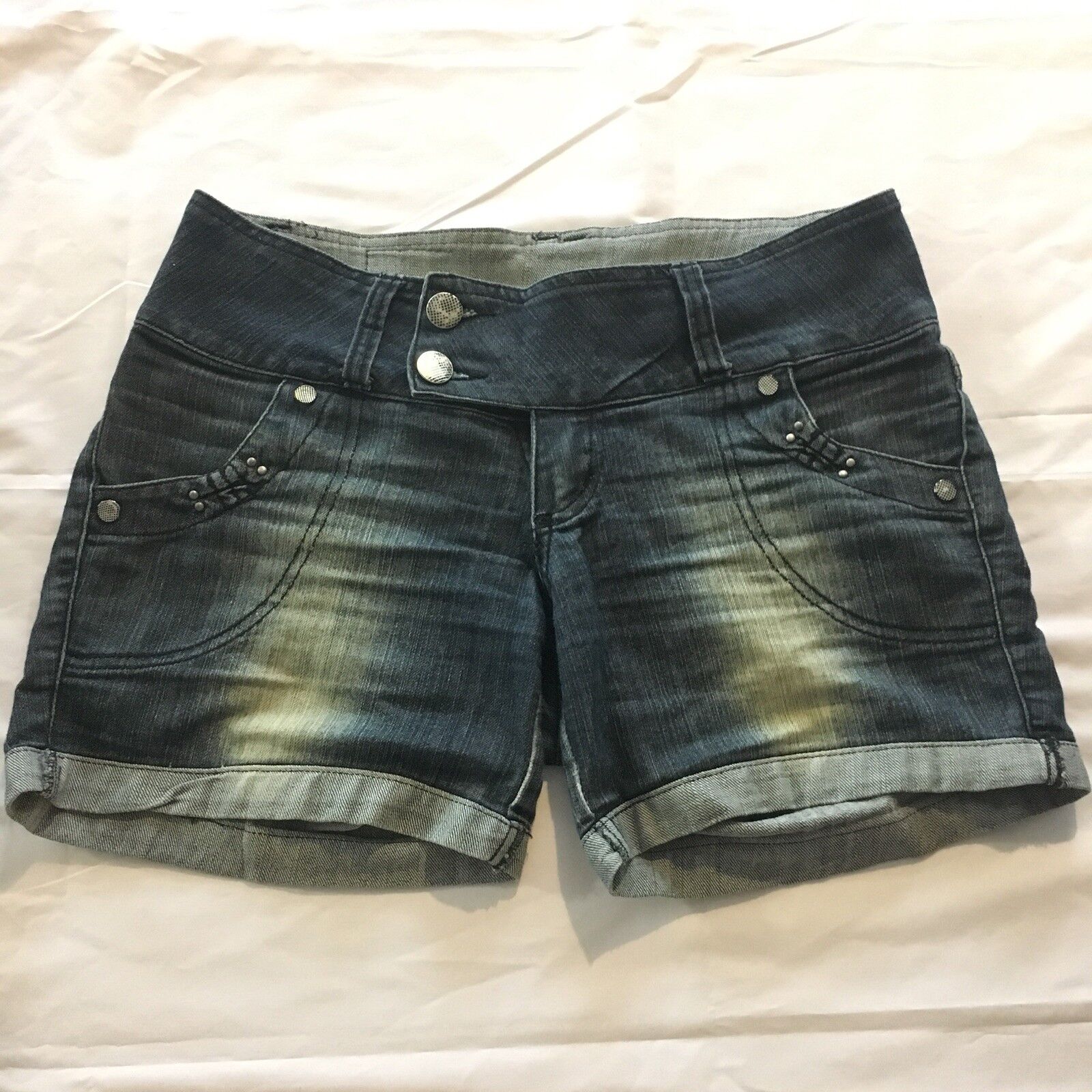 Lon-X Lon X Juniors Distressed Denim Shorts Size 44 Cuff Blue Jean Mid Rise