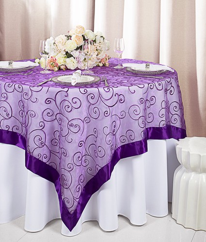 Wedding Linens Inc. 85" x 85" Embroidered Organza Table Overlay - Picture 26 of 32