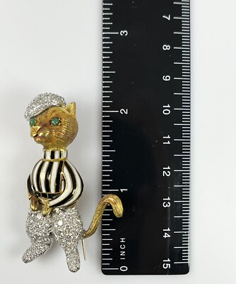 Estate Vintage 18k Yellow Gold 4.00 ct Natural Diamond Cat Jockey