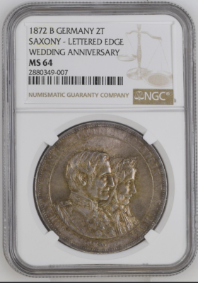 Germany Saxony 1872 Wedding 2 Thaler Taler NGC MS64 Silver Coin | eBay