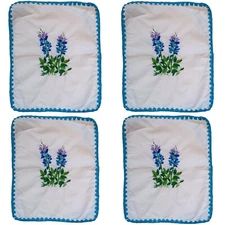 Bluebonnet Hand Embroidered Dinner Napkin Set Of 4 Bread Basket Texas Linen