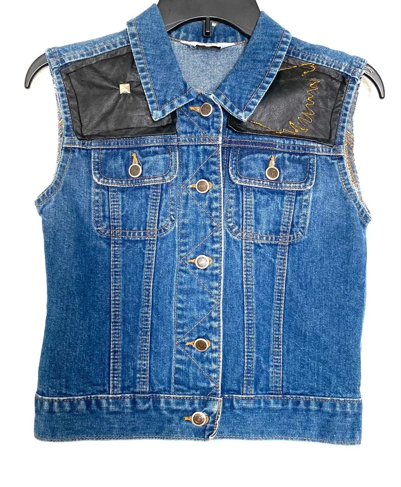 Chaleco TO2 TODD OLDHAM Denim Tachonado Pico Motociclista Emo Rockstar S 4/6 DE COLECCIÓN RARO Foto 2 de 4