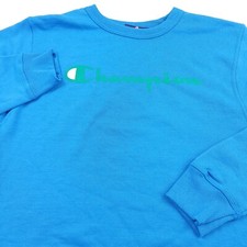 Champion Sweatshirt Mens Medium Balboa Blue Fleece Graphic Logo Cotton Blend
