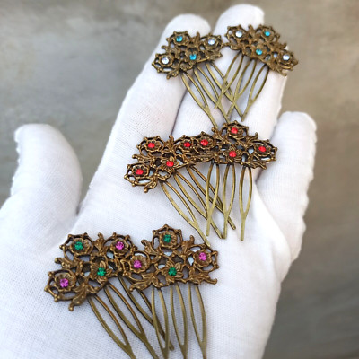 Michal Negrin Hairpin Lot 6 Hair Combs 3 Pairs Colorful Crystals