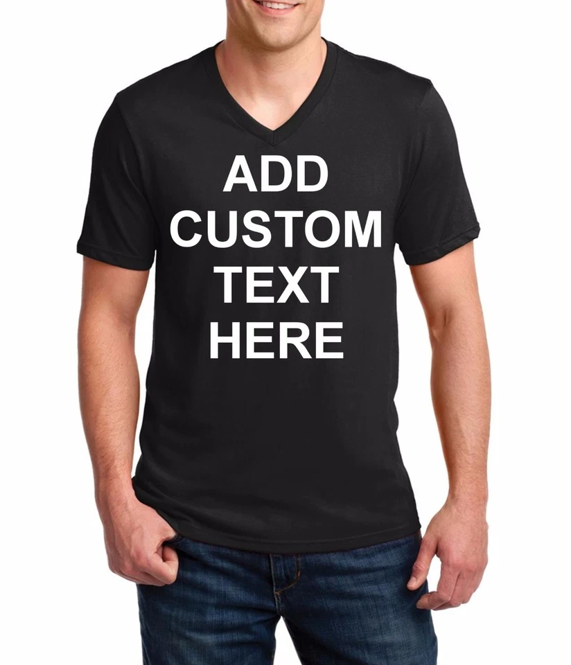 Mens V-neck Custom Personalized Shirts Your Own Text Business Name Gift Shirt - Image 1 of 4