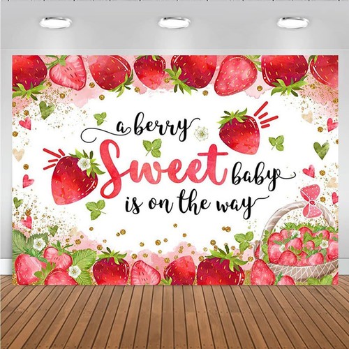 Strawberry Birthday Backdrop "A Berry Sweet One" Party Banner 7x5FT Baby Shower - Picture 2 of 6