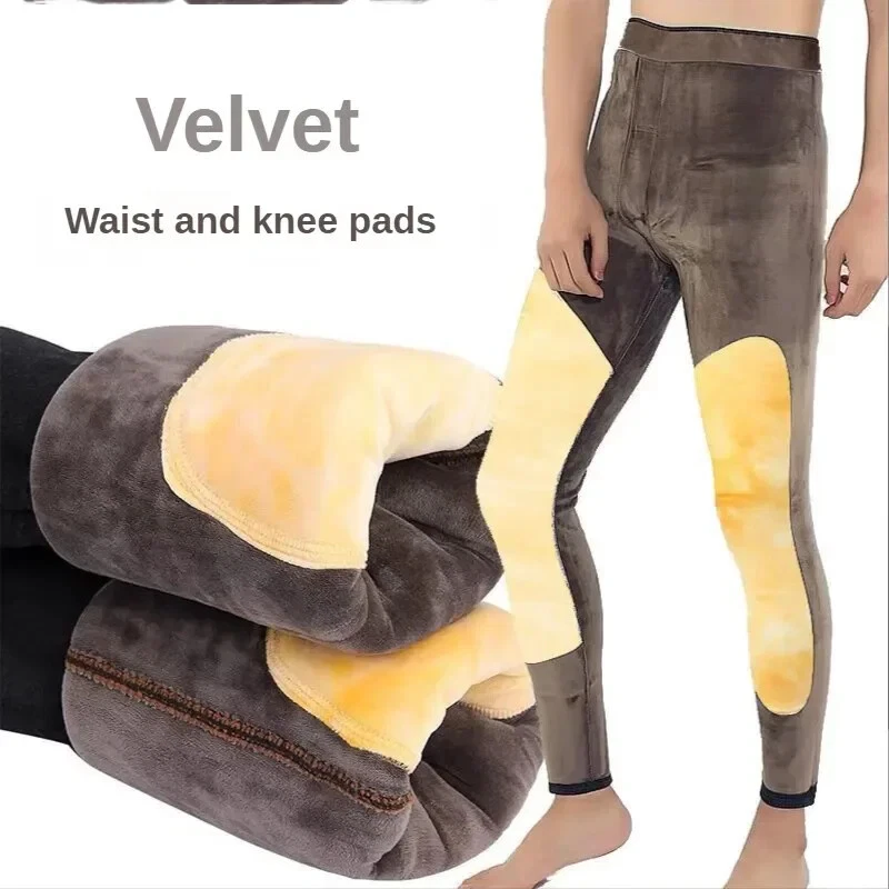 Calças térmicas masculinas leggings elásticas lã alpaca roupas íntimas de inverno mercadorias novas - Imagem 2 de 4