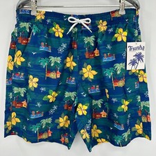 Trunks Surf Swim Co. Men's 6" Sano Swim Shorts sz L Tiki Picnic Blue NWT