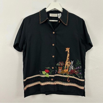 NWT Vintage Lemon Grass Women s Linen Blend Animal Button Down Top Size S ...