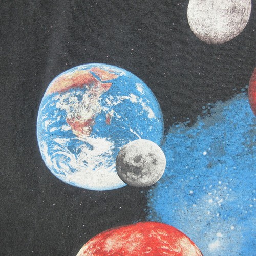 Camicia spaziale vintage uomo media nera pianeti stelle luna galassia sistema solare 1995 - Foto 6 di 21