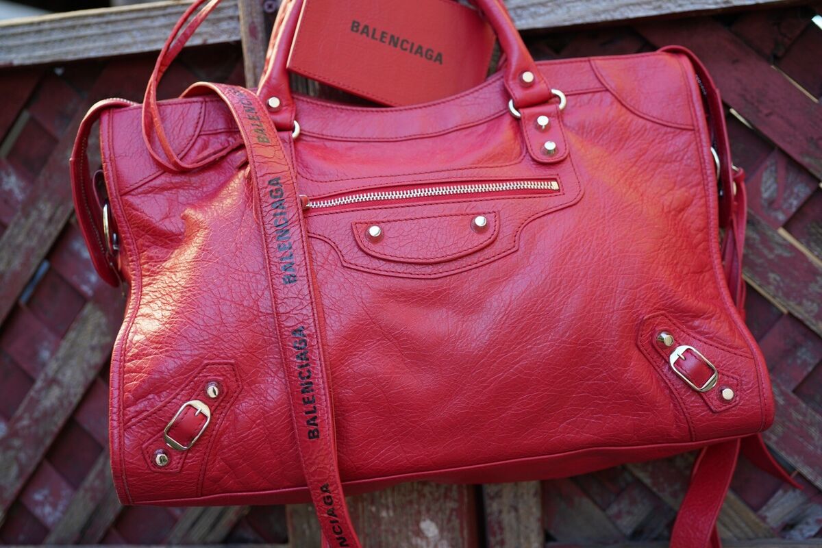 Balenciaga Classic City Medium Logo Strap RED Leather Tote Bag | eBay