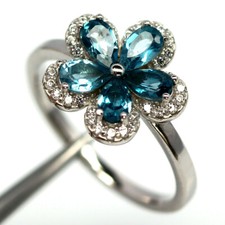 Gemstone London Blue Topaz  Cubic Zirconia Jewelry Ring 925 Silver Size 6.75