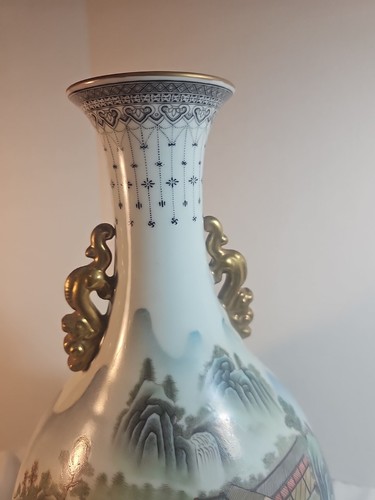 16 inches China Porcelain Qing Dynasty Qianlong Pastel lotus Binaural bottle - Picture 8 of 24