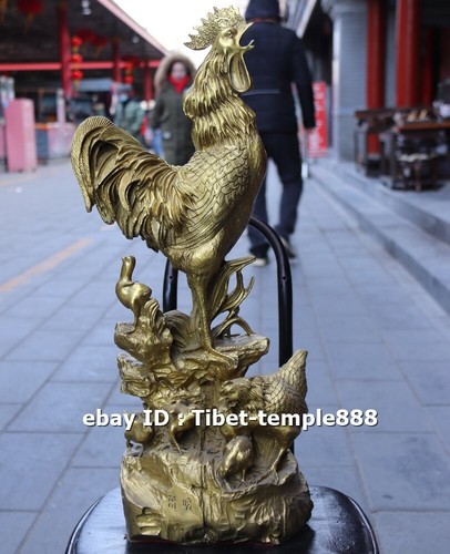 58 CM Chinese Zodiac Animal Brass Rooster chicken family harmony Fengshui Statue