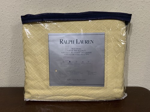 Ralph Lauren Polo Micro Denier Acrylic Twin 66 x 90" Blanket Knit Diamond Yellow - Picture 6 of 12