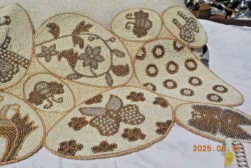 Pier 1 Imports beaded & pearl table runner - flowers, bees & butterflies design - Picture 4 of 6