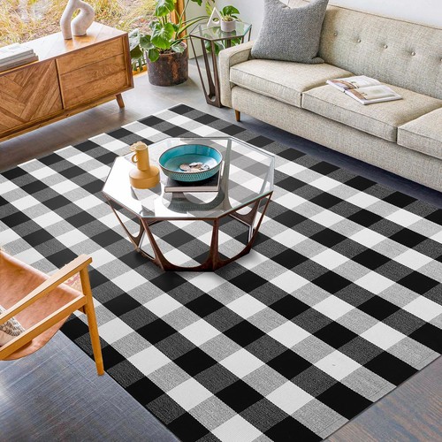 Rug for Living Room Buffalo Plaid Checkered Rug 5x7 Area Rug Black and White ...