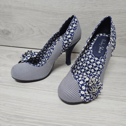 Ruby Shoo Maisie NEW Blue & White Stripe Floral Court Shoes UK Size 3 EU 36 BNIB - Picture 4 of 13