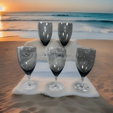 Set Of 5 Fostoria Debutante Gray Ombré Water Goblet 10 Oz 6 5/8" Tall Clear Stem