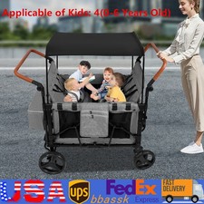 Folding Baby Stroller Wagon Cart For 4 Kids, Face To Face High Seat With Canopy