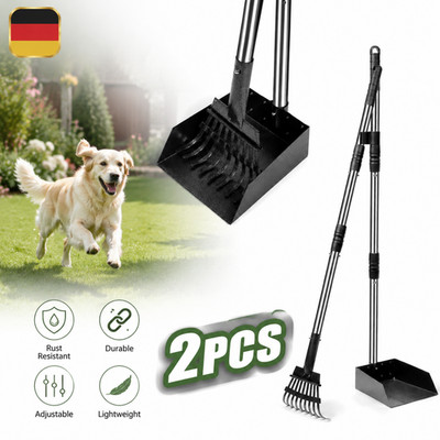 verlängerbarer Griff 2er-Set Hundekotsammler Kehrschaufel Set Edelstahl Rechen