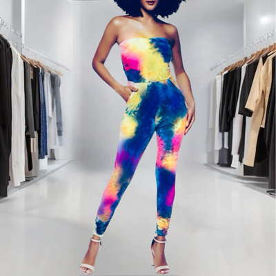 Tube Jumpsuit Pleated Women s  Skinny Leg With Pockets Size 3X Pink Multicolor