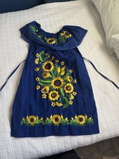 Royal blue Mexican Embroidered Dress One Size Fits Up To XL