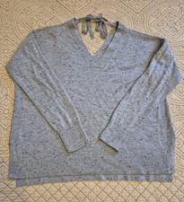 Ann Taylor LOFT Women's M V-Neck Sweater Gray Acrylic Textured Longsleeve