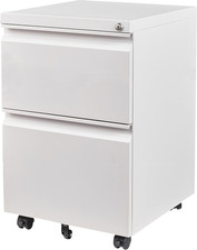 2 Drawer File Cabinet with Lock and Wheels,White Rolling File Cabinets,Locking M
