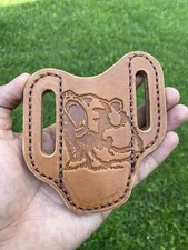 Genuine Leather Folding Knife Sheath Heavy Duty EDC Made In USA Bear Gift Hunt
