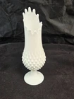 VTG MCM Fenton Milk Glass Hobnail Swung Vase 12” Tall Footed Finger Rim #3753