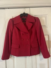 Hobbs Jacket Size 10 Red 100 Double Breasted Wool Blazer