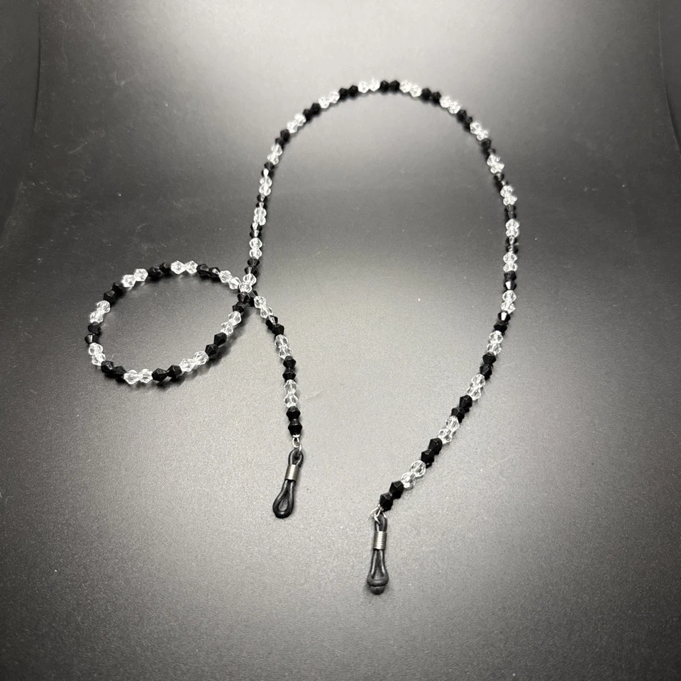 "Gafas de sol/anteojos con cuentas negras y transparentes de colección soporte de cadena ~ 27""" Foto 2 de 4