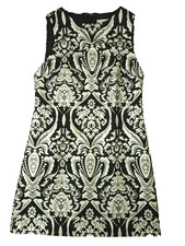 Alice & Olivia Metallic Floral-jacquard Sheath Dress Black White Size 4