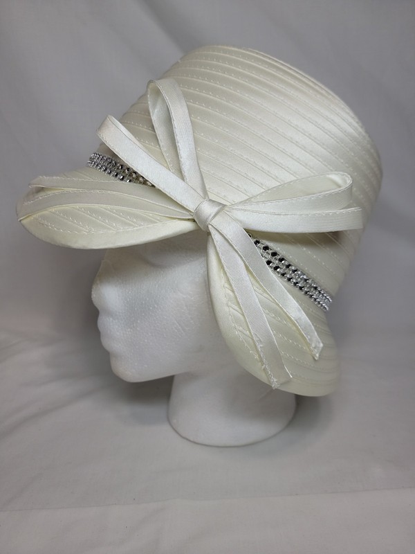 Especially Yours Church / Derby Hat One Size White Rhinestone Bow - New With Tag