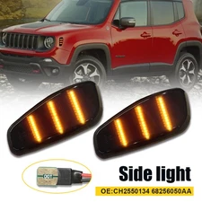 L + R Smoked Amber LED Side Marker Lights Fender Lamps For 15-up Jeep Renegade H