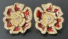 Clip Earrings Red Enamel and Crystals Beautiful Joan Rivers "Elegance In Bloom"