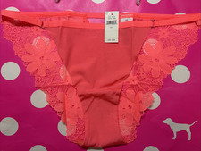 NWT AERIE American Eagle High Cut Bikini Panties L Panty Lace Back Nylon Coral