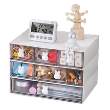 Plastic Desk Organizer with Drawers,Desktop Organizer Drawers Storage,3 Tier ...