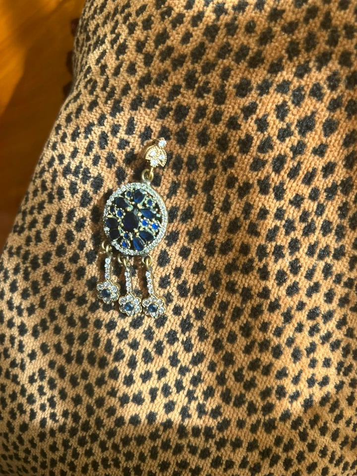 Blue Sapphire and White Topaz Silver 925 Pendant Turkish Handmade GOLD - Image 3 of 4