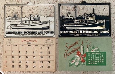 Schlottmann Excavating and Towing 1975 & 1981 Wall Calendars/Olympia, WA/Vintage