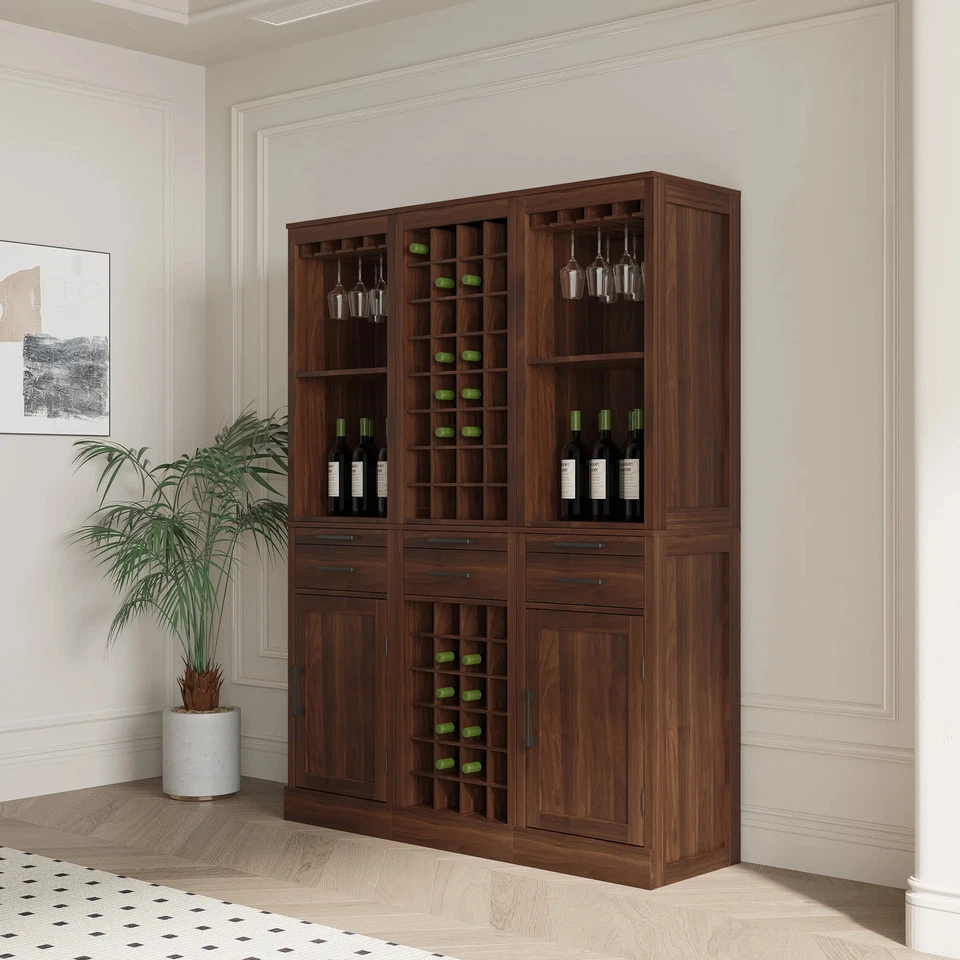 Mueble modular de bar de vino de nogal con almacenamiento y cobertizo para comedor Foto 4 de 4