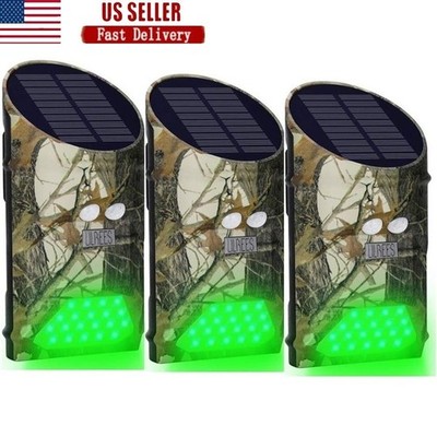 Solar Powered Hog Feeder Light PIR Motion Sensor 20 LED Green Waterproof Hunting