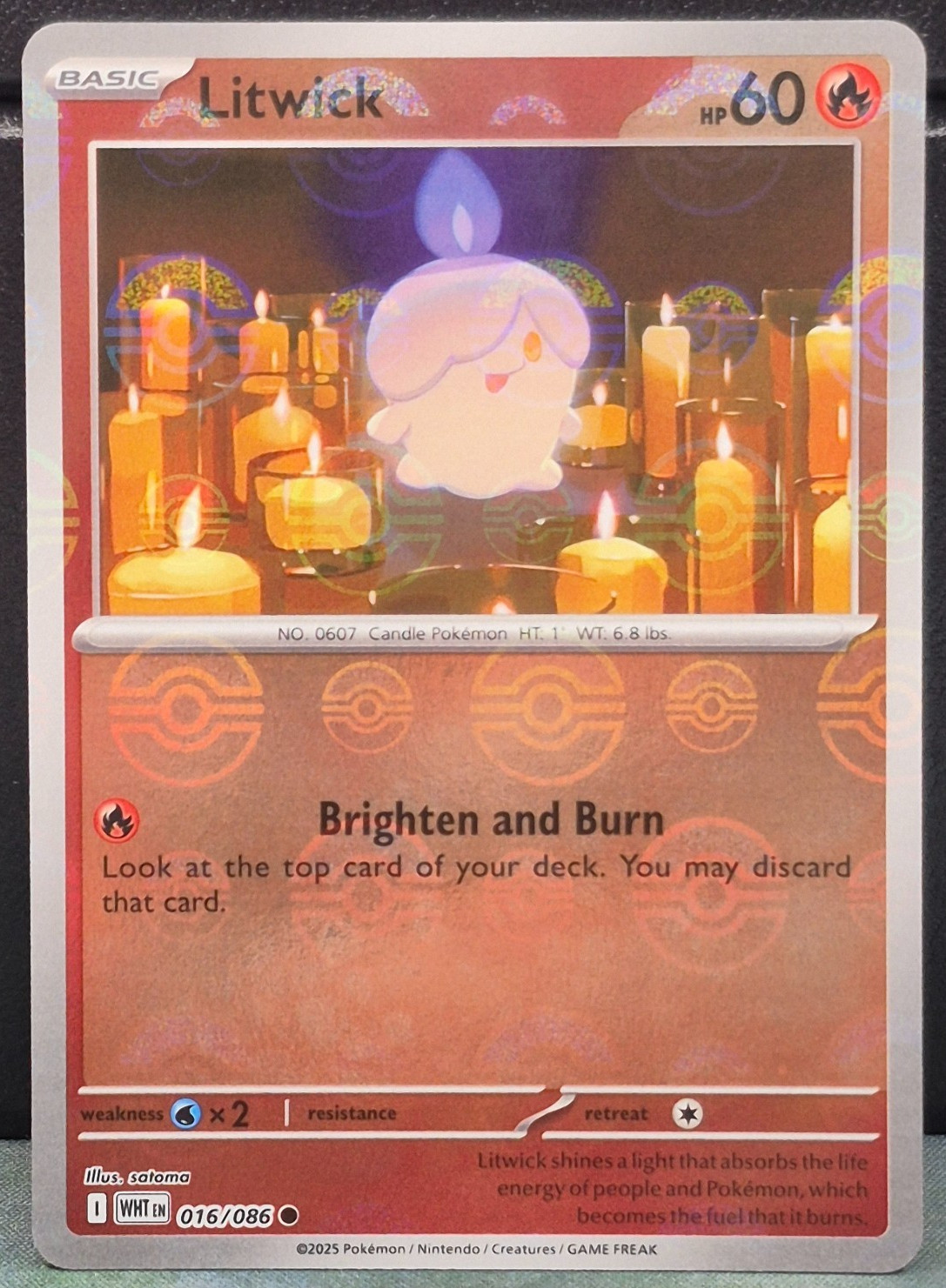 Litwick 016/086 Poke Ball Pattern Reverse Holo White Flare Pokemon Near Mint NM