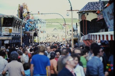 c1970's Ektachrome 35mm Slide German Carnival Fairground European Crowd Sign